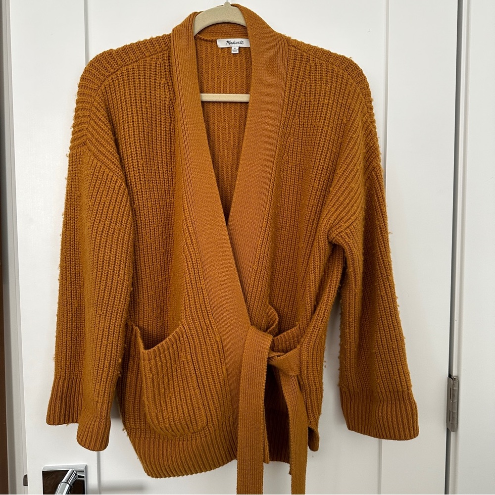Madewell chunky knit wrap jacket in mustard